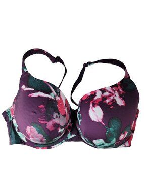 Cacique Cooling French Floral Underwire Bra Purple 40DDD Adj Mesh Full Coverage